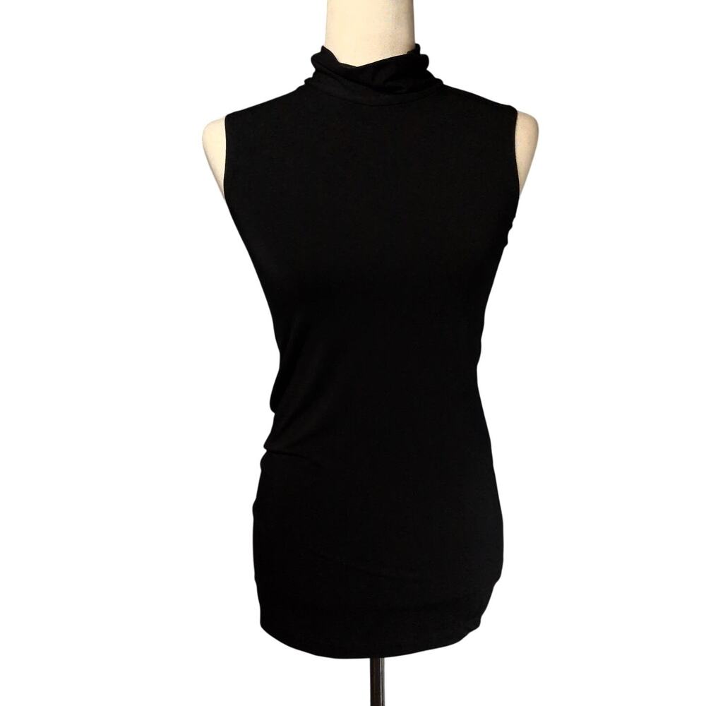 Jewel Toffier Sleeveless Mock Turtle Neck Black Sleek Soft Blouse Top Small